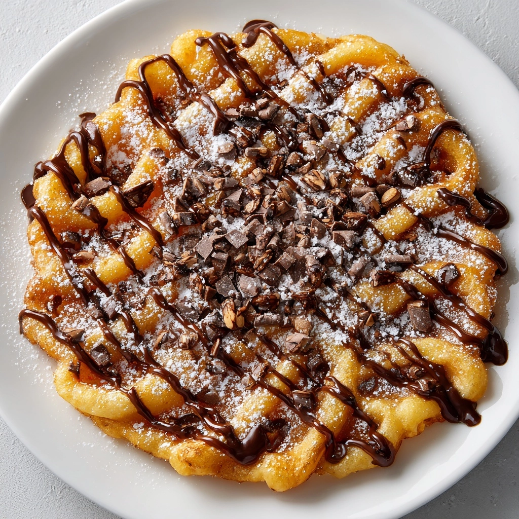 Crispy Homemade Funnel Cake with Chocolate Drizzle Recipe - Recipe Image