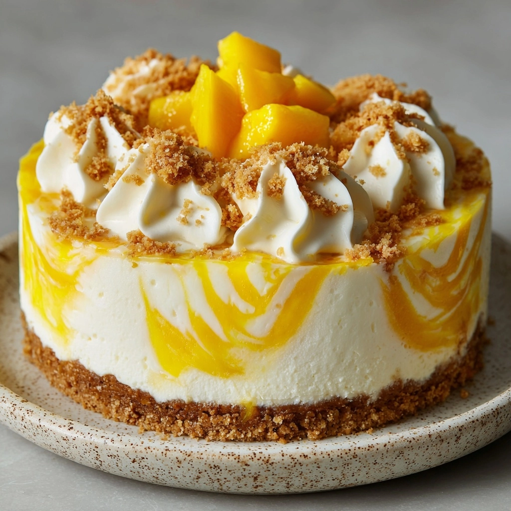 No-Bake Mango Swirl Cheesecake Recipe - Recipe Image