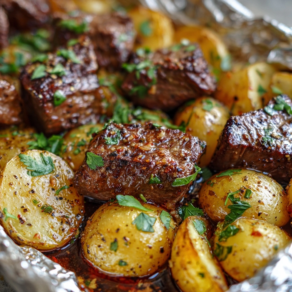 Garlic Steak and Potato Foil Packs Recipe - Recipe Image