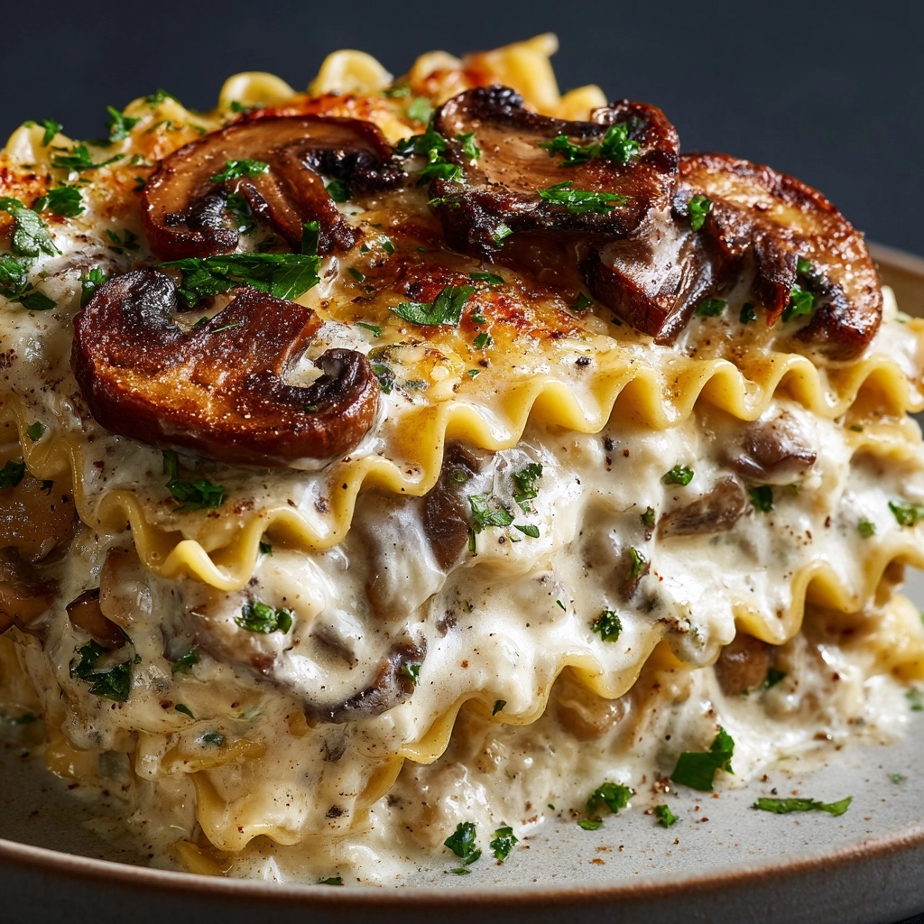 Mushroom Chicken Alfredo Lasagna Recipe - Recipe Image