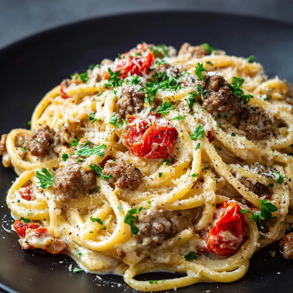 Creamy Italian Spaghetti with Ground Beef Recipe - Recipe Image