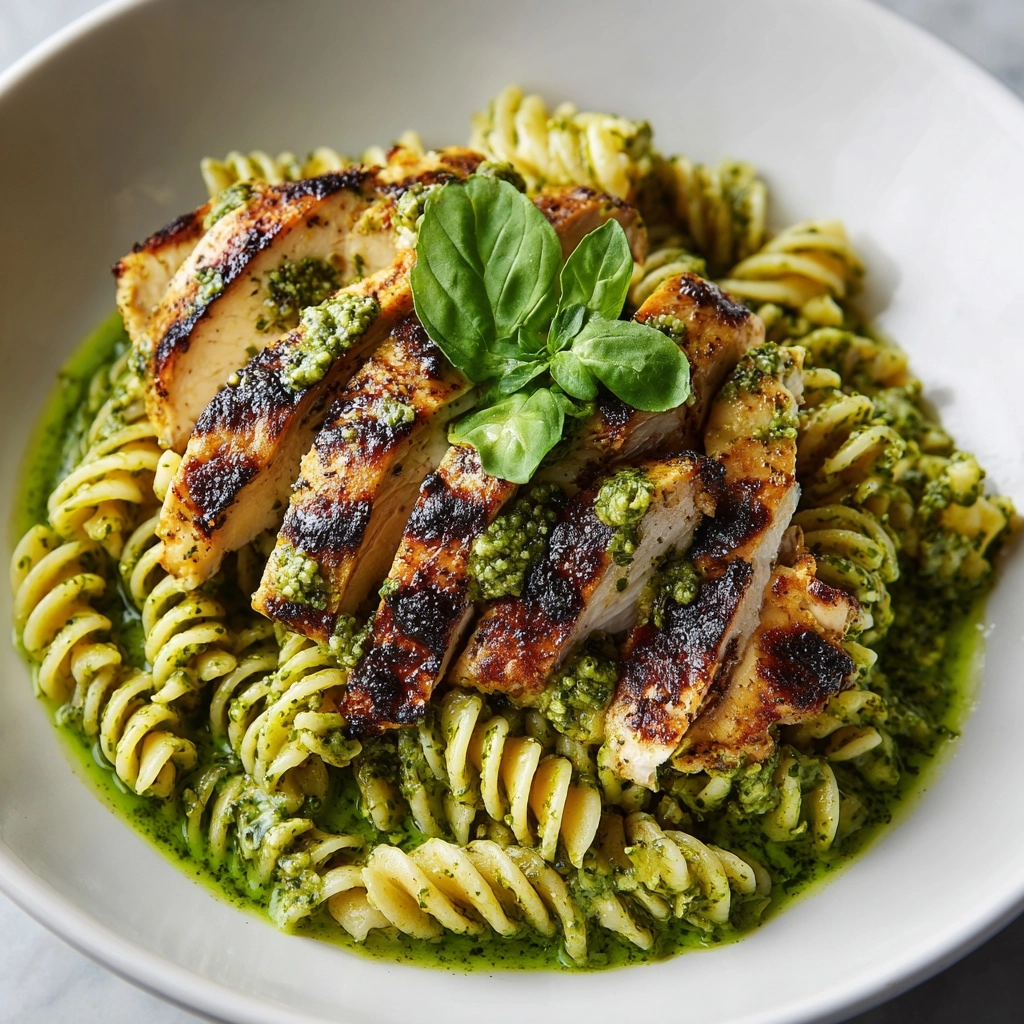 Pasta with Spinach Pesto and Grilled Chicken Recipe - Recipe Image