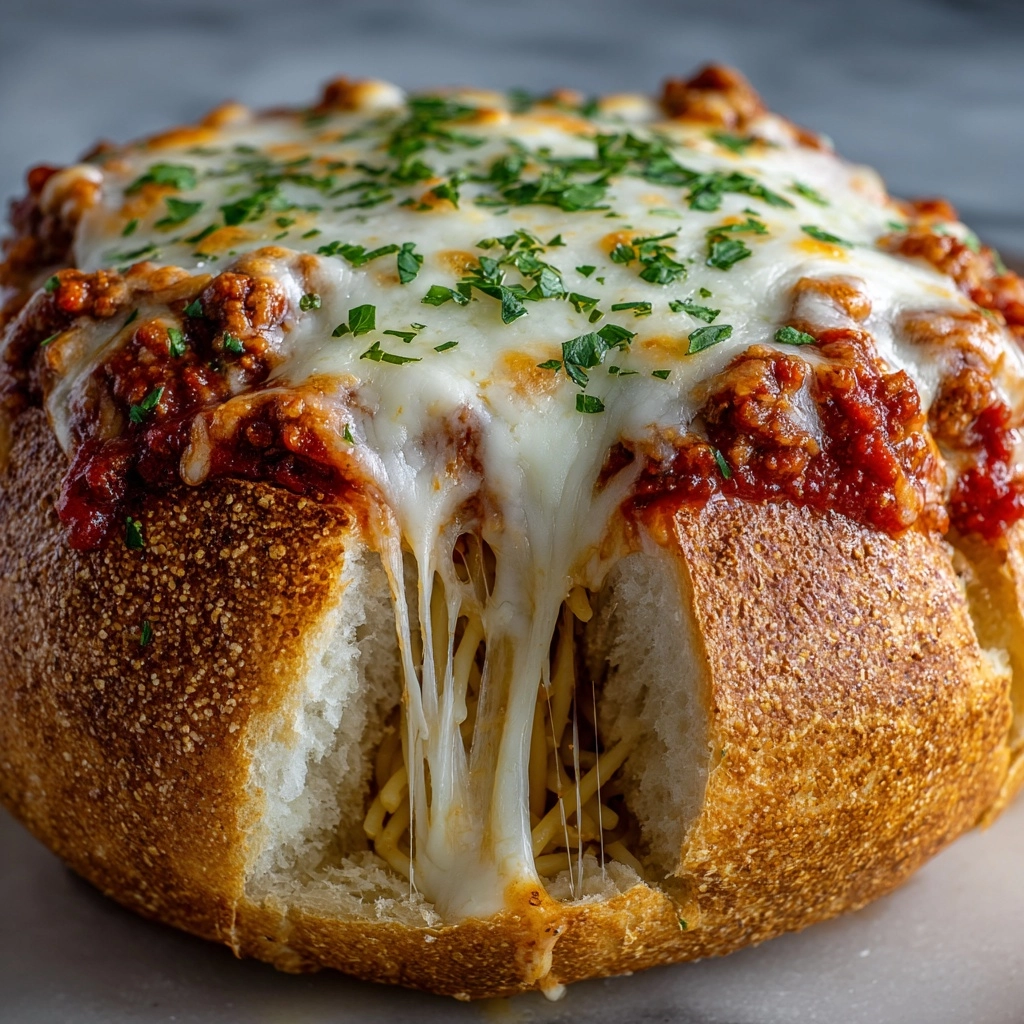 Easy Cheesy Bread Bowl Spaghetti Recipe Delight Recipe - Recipe Image