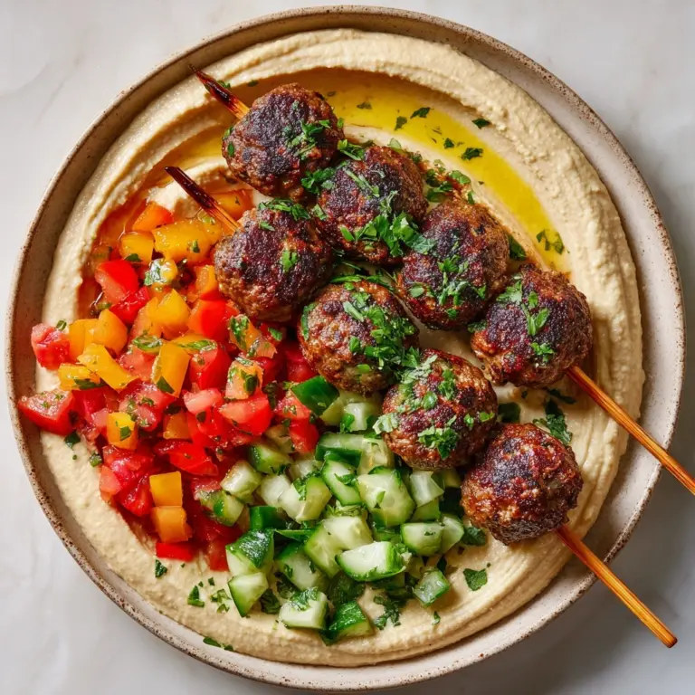Beef Kefta with Hummus and Tomato Cucumber Salad Recipe