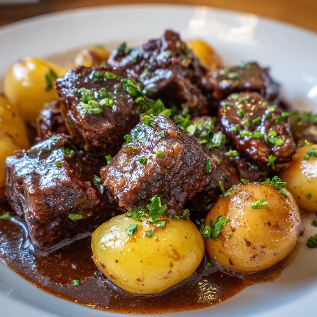 Slow Cooker Garlic Butter Beef Bites & Potatoes Recipe - Recipe Image