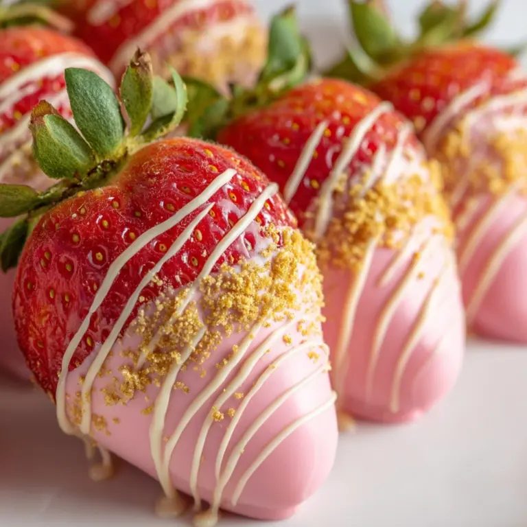 Pink Chocolate Strawberries with White Chocolate Drizzle Recipe