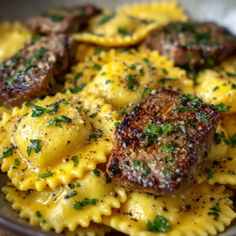 One-Skillet Garlic Butter Steak & Cheese Ravioli Recipe
