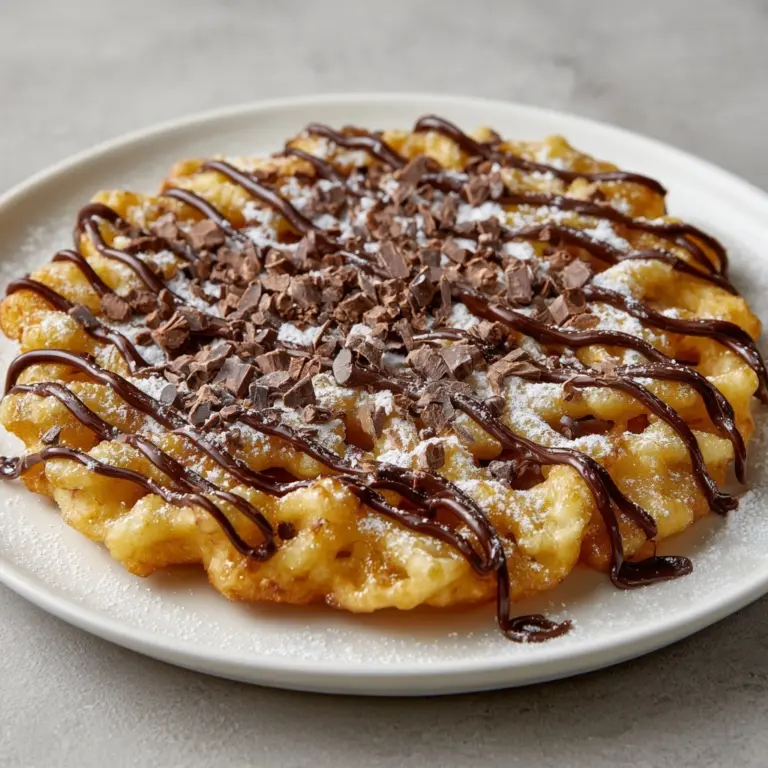 Crispy Homemade Funnel Cake with Chocolate Drizzle Recipe