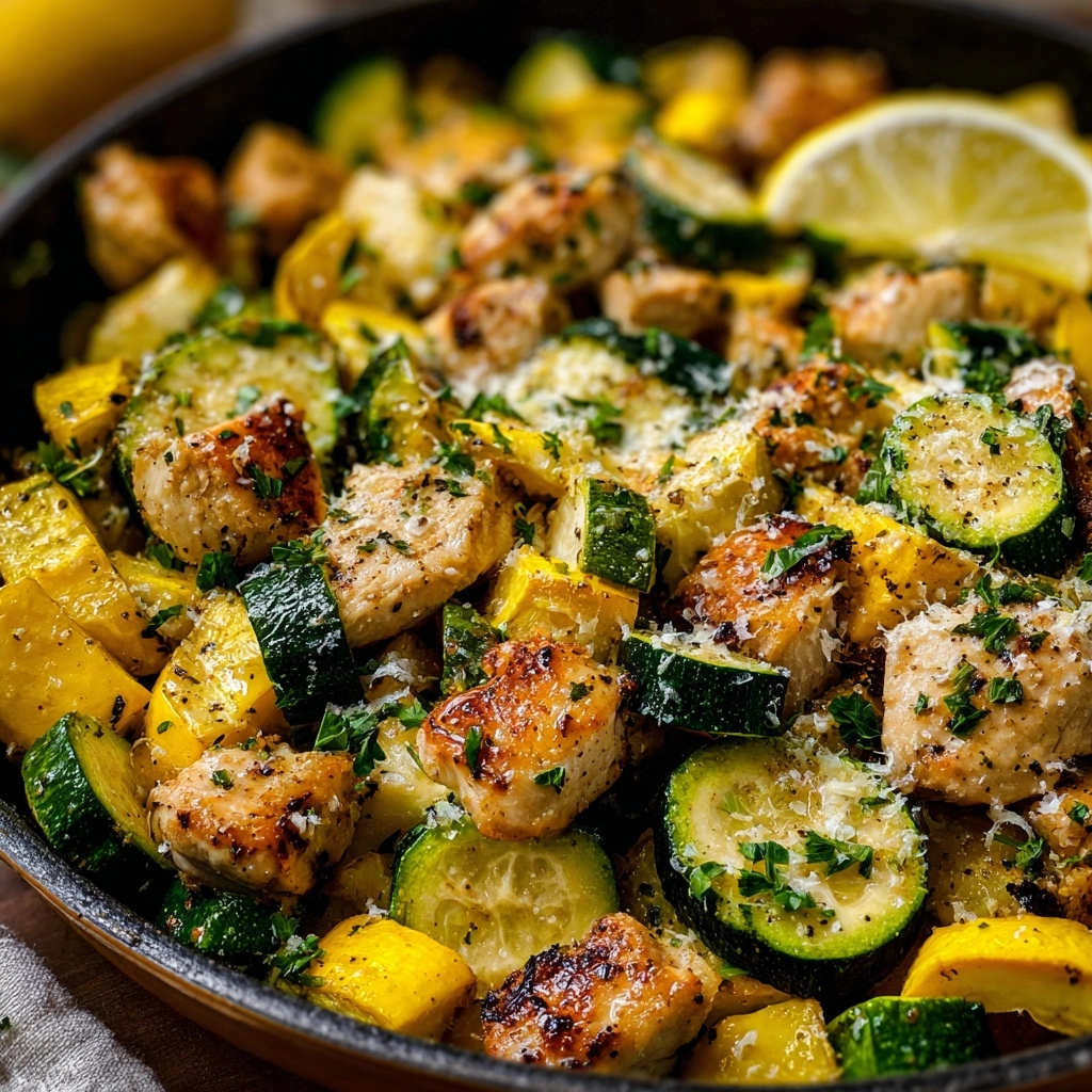 Skillet Lemon Parmesan Chicken with Zucchini and Squash Recipe
