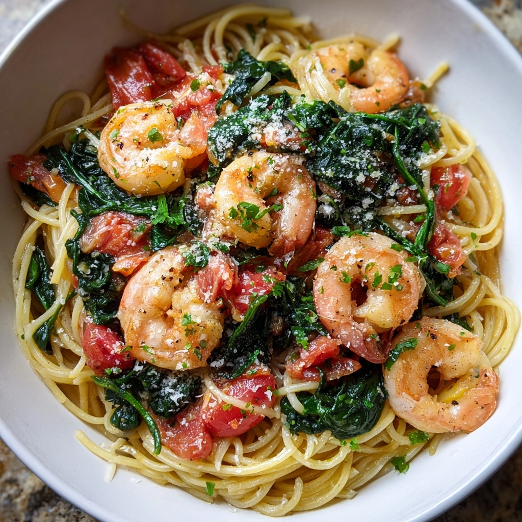 Tomato Spinach Shrimp Pasta Recipe - Recipe Image