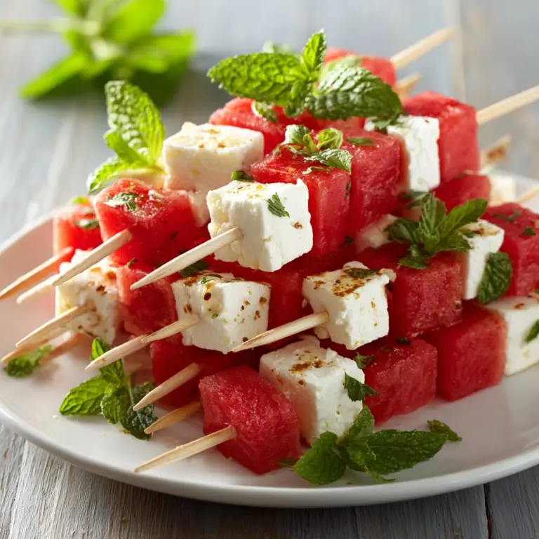 Watermelon and Feta Skewers with Mint Recipe