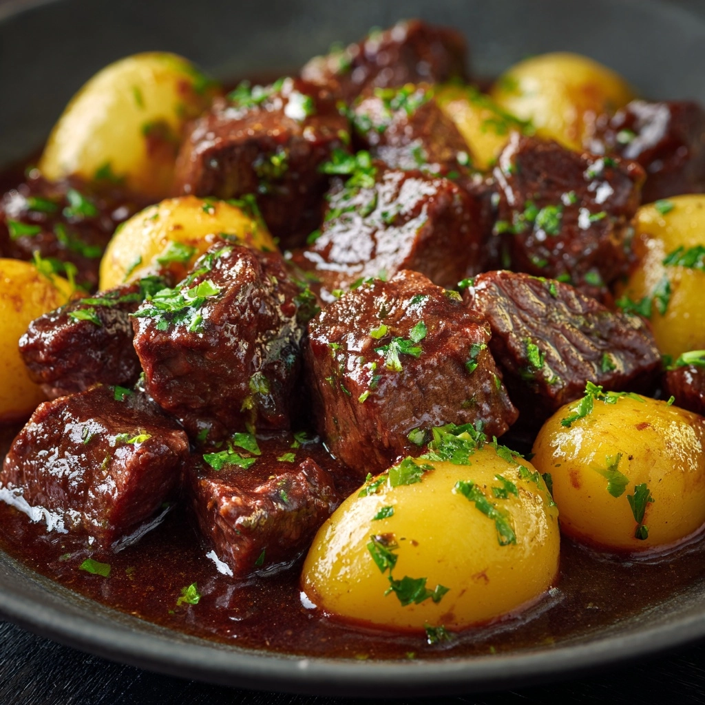 Slow Cooker Garlic Butter Beef Bites & Potatoes Recipe - Recipe Image
