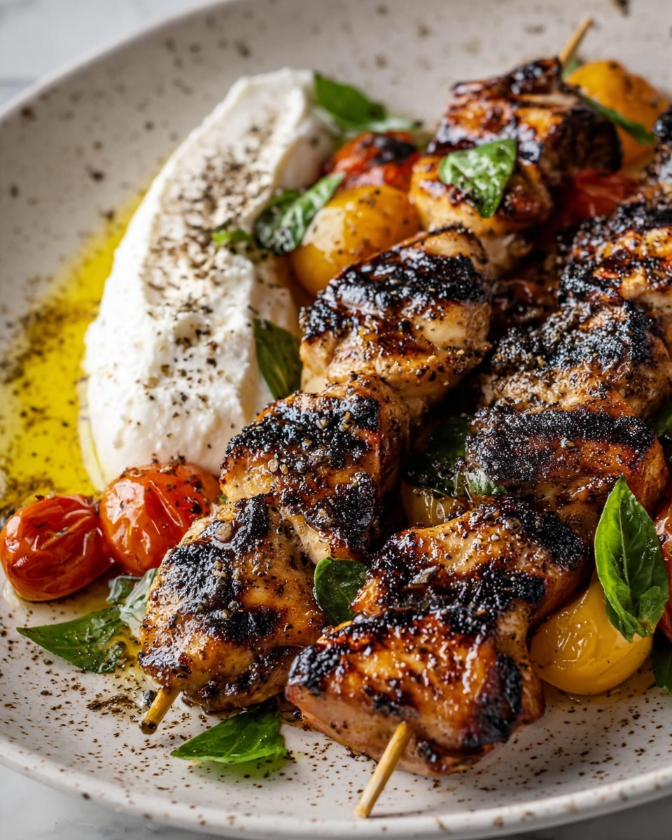 Basil and Garlic Grilled Chicken Skewers with Garlicky Whipped Ricotta Recipe - Recipe Image