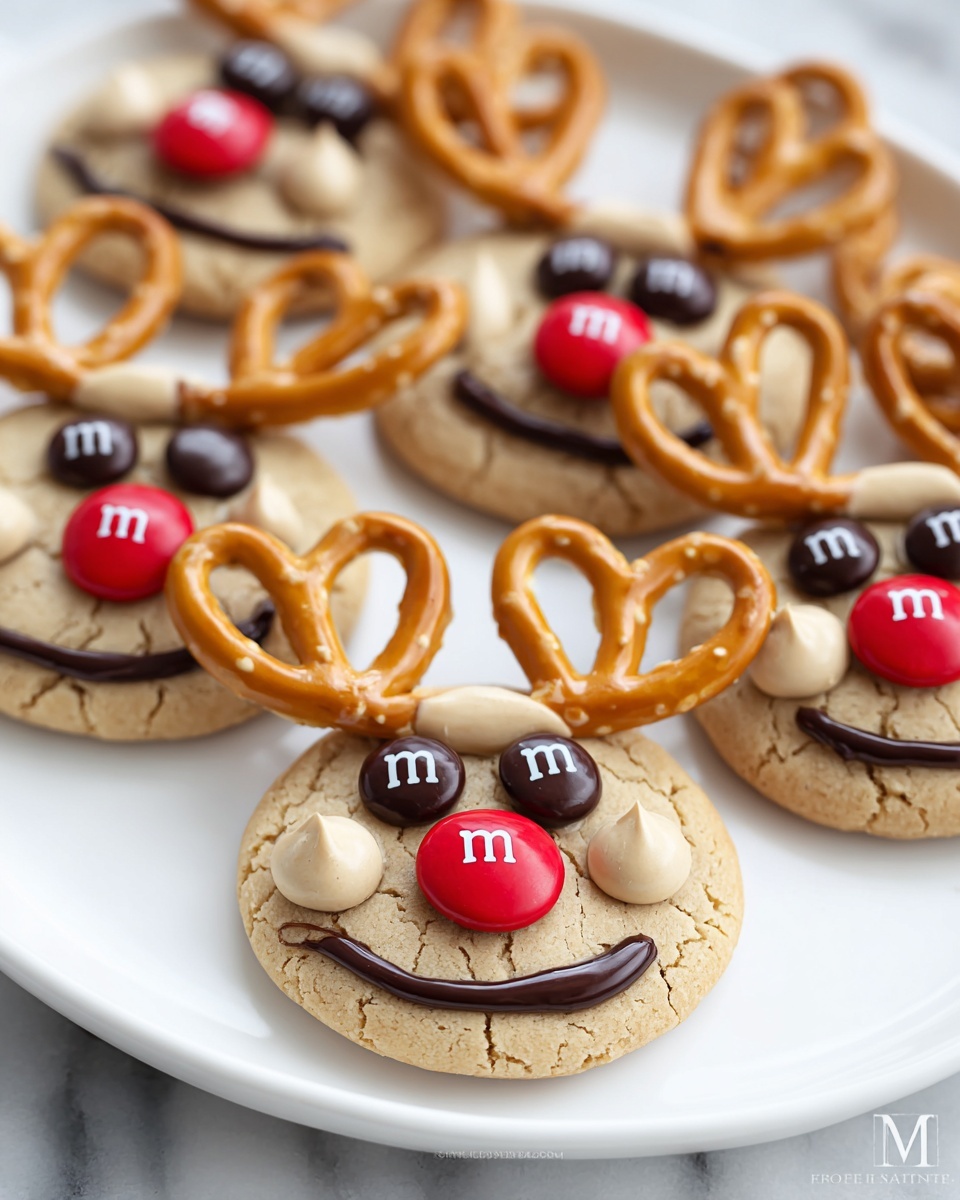 Rudolph Peanut Butter Cookies with Pretzel Antlers and M&M Nose Recipe - Recipe Image