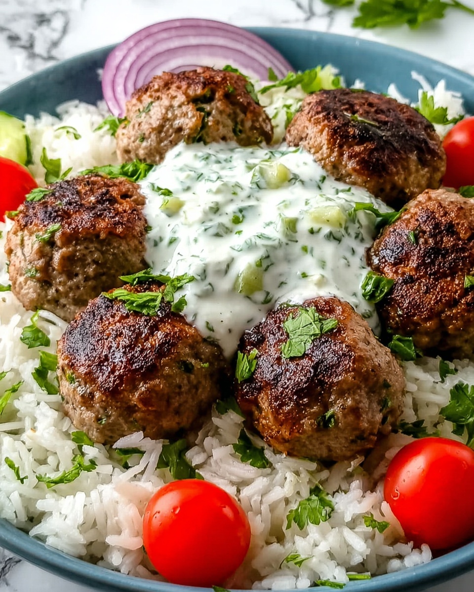 Greek Meatball Bowl with Tzatziki, Rice & Fresh Veggies Recipe - Recipe Image