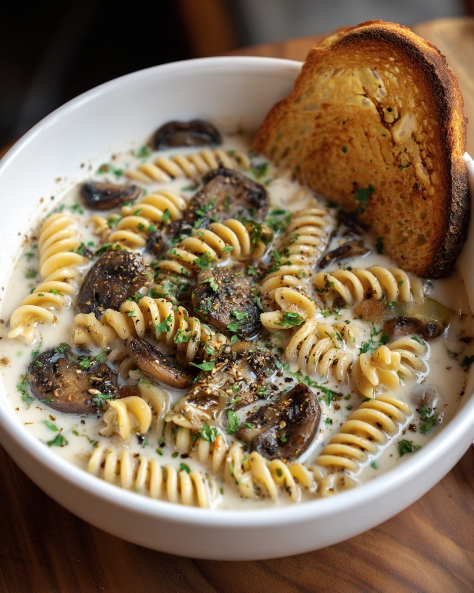 Creamy Mushroom Pasta Soup Recipe - Recipe Image
