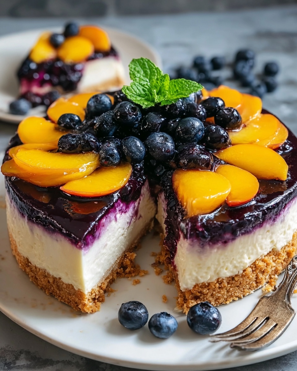 Delightful No-Bake Peach Blueberry Cheesecake Recipe - Recipe Image