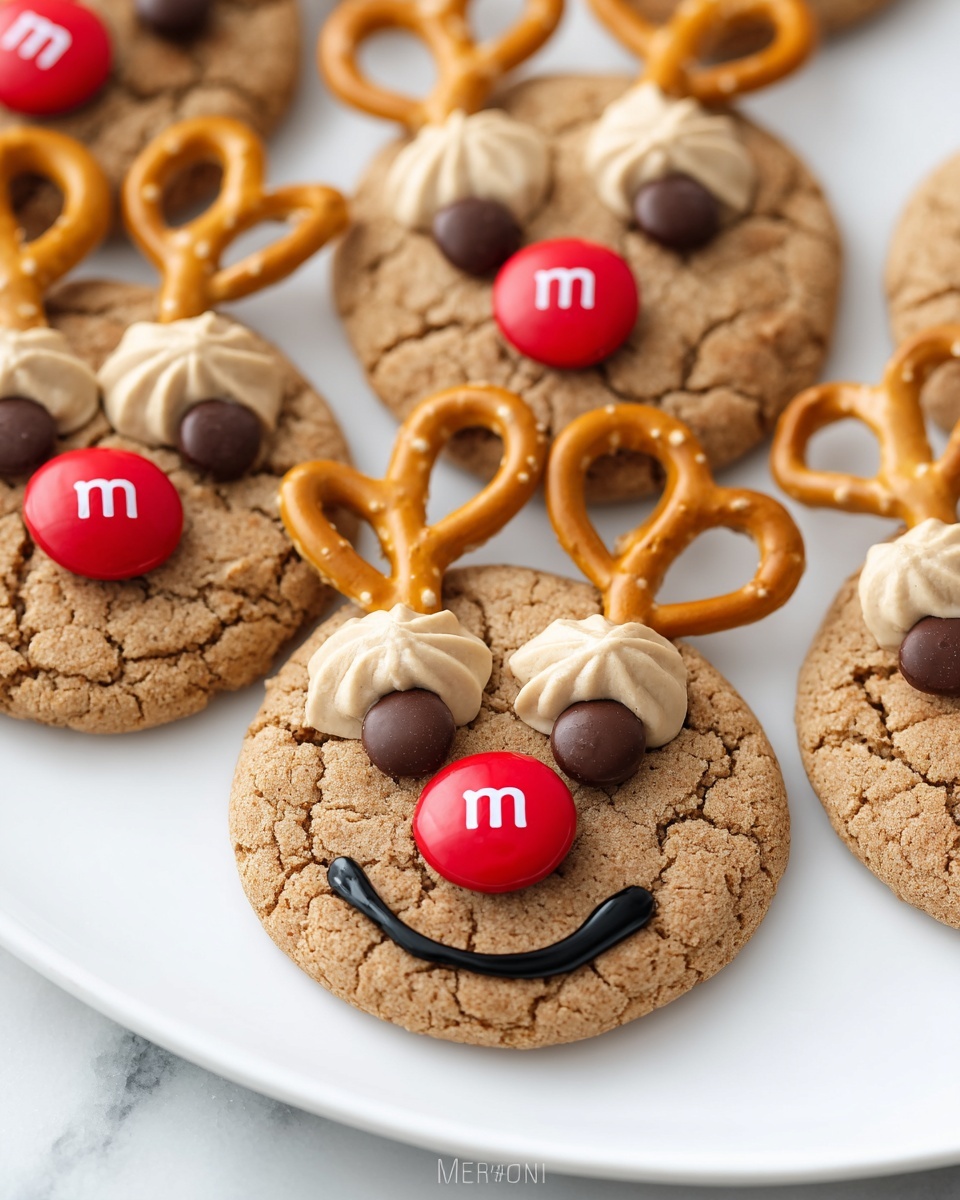 Rudolph Peanut Butter Cookies with Pretzel Antlers and M&M Nose Recipe - Recipe Image