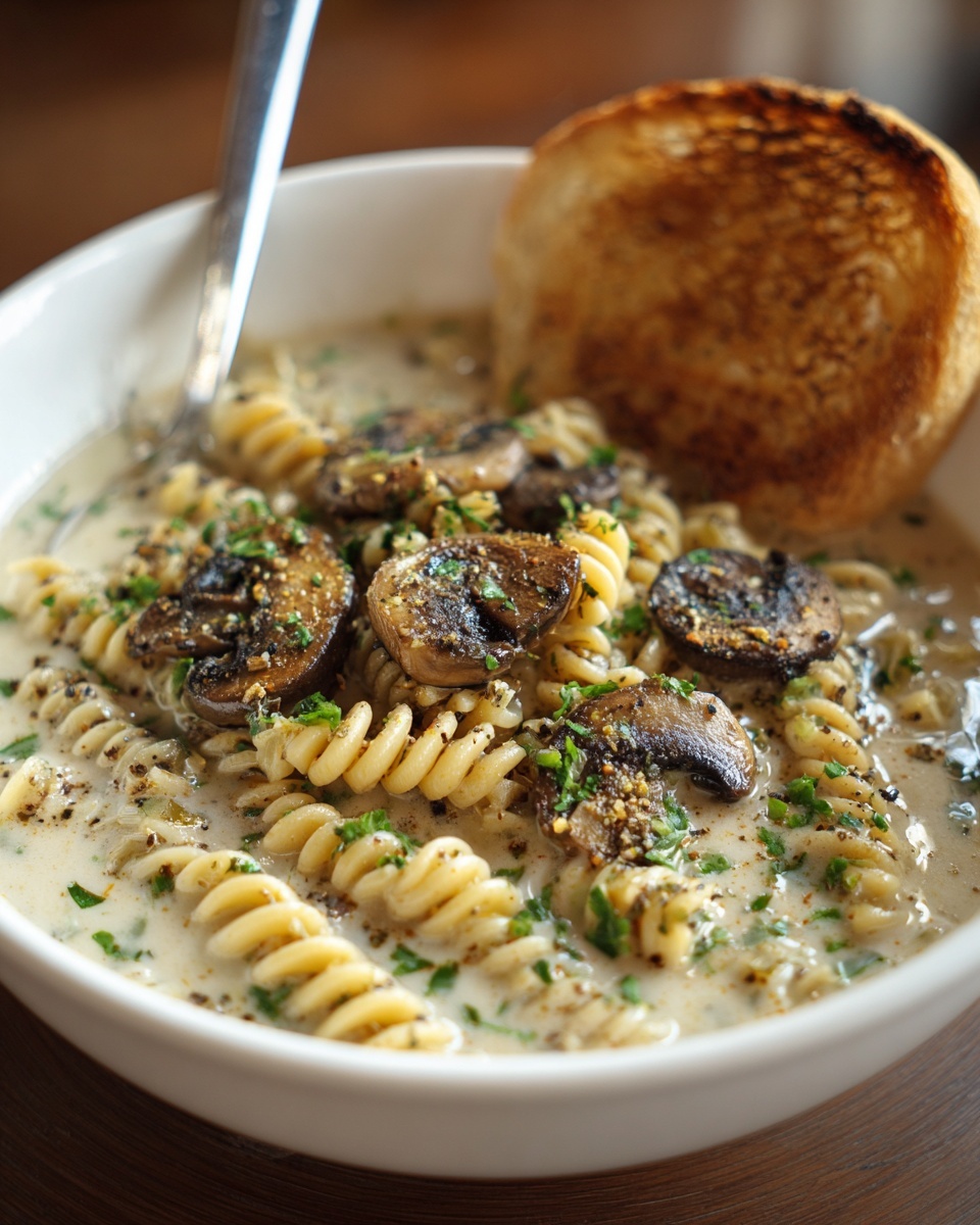 Creamy Mushroom Pasta Soup Recipe - Recipe Image