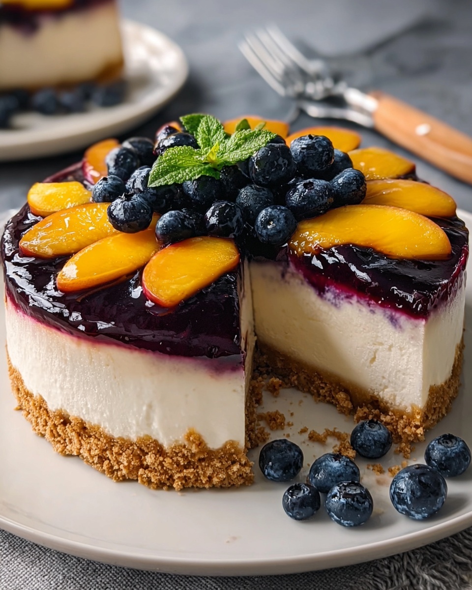Delightful No-Bake Peach Blueberry Cheesecake Recipe - Recipe Image
