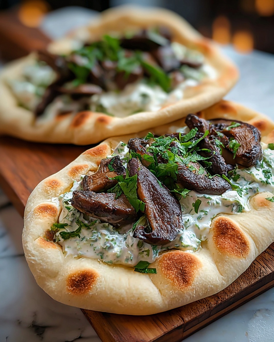 Cheesy Beef and Mushroom Pita Pockets with Tzatziki Sauce Recipe - Recipe Image