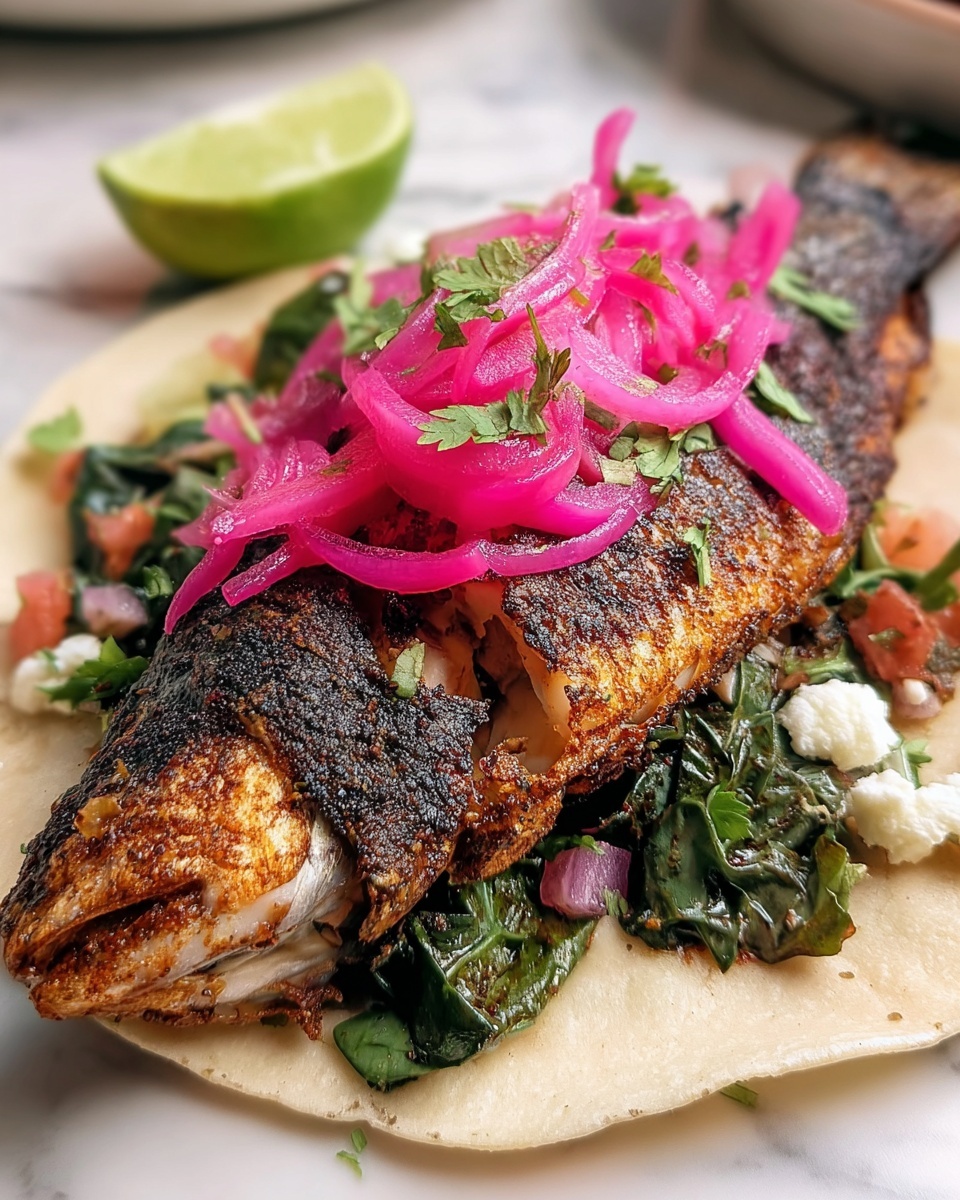 Bronzed Fish Tacos with Cilantro-Lime Slaw and Creamy Crema Recipe - Recipe Image