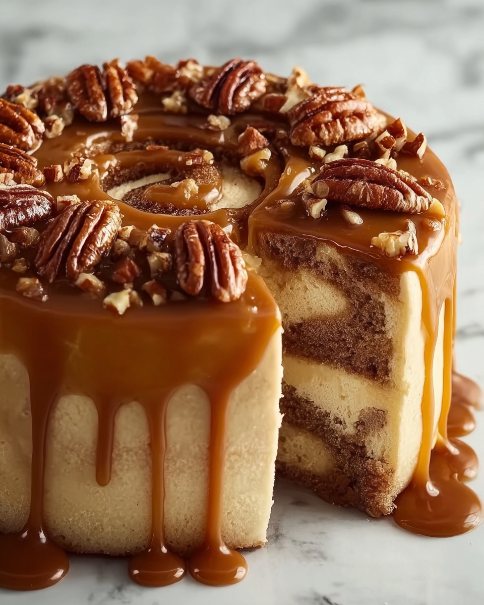 Pecan Caramel Cinnamon Roll Cream Cheese Pound Cake Recipe - Recipe Image