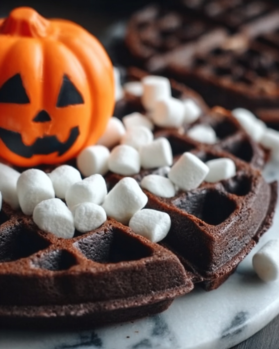 Dark Chocolate Marshmallow Halloween Waffles Recipe - Recipe Image