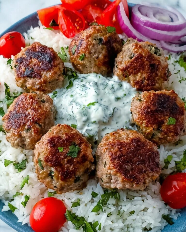 Greek Meatball Bowl with Tzatziki, Rice & Fresh Veggies Recipe