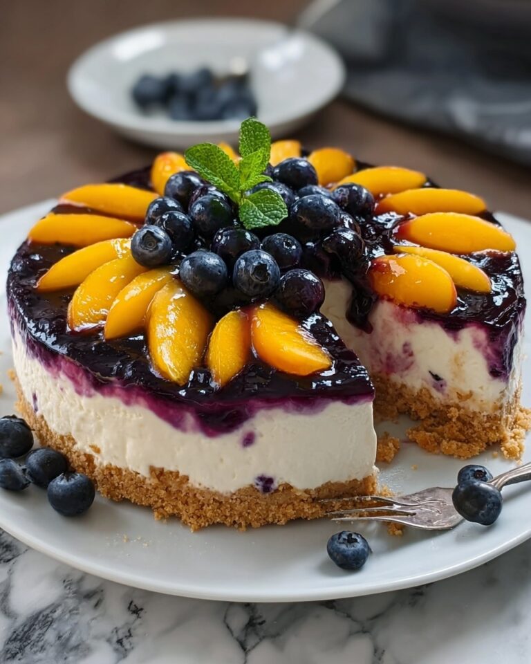 Delightful No-Bake Peach Blueberry Cheesecake Recipe