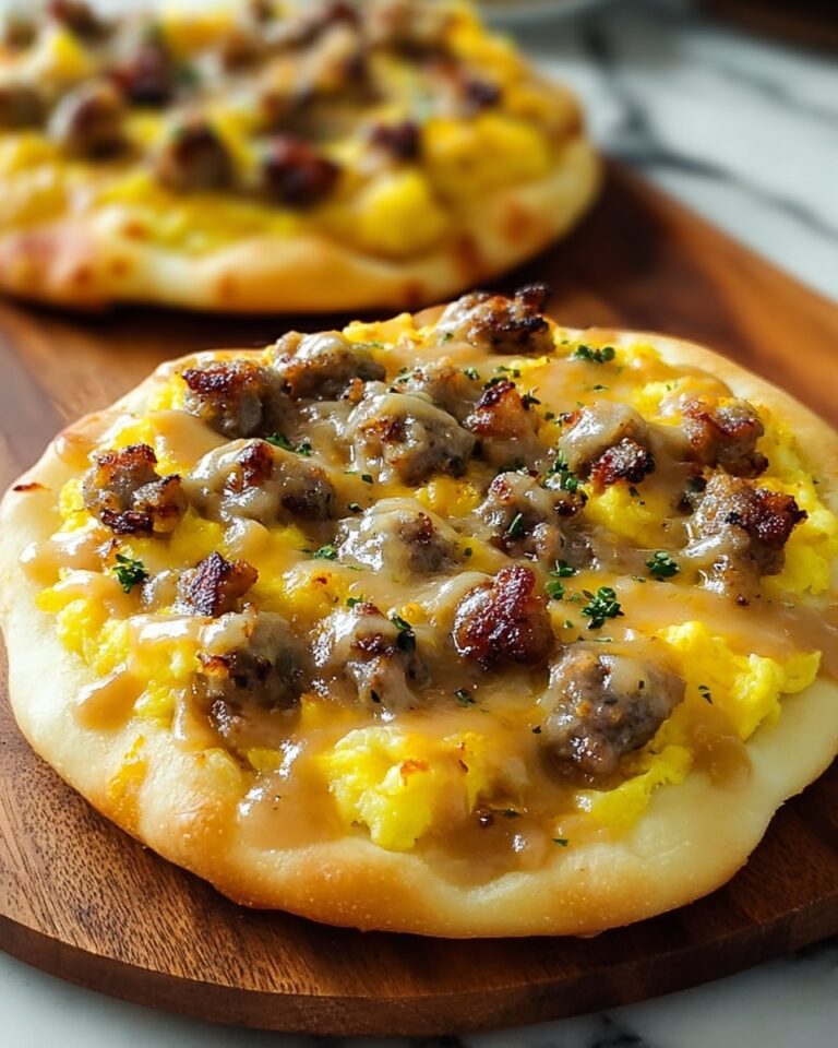English Muffin Breakfast Pizza with Sausage, Eggs, and Sawmill Gravy Recipe