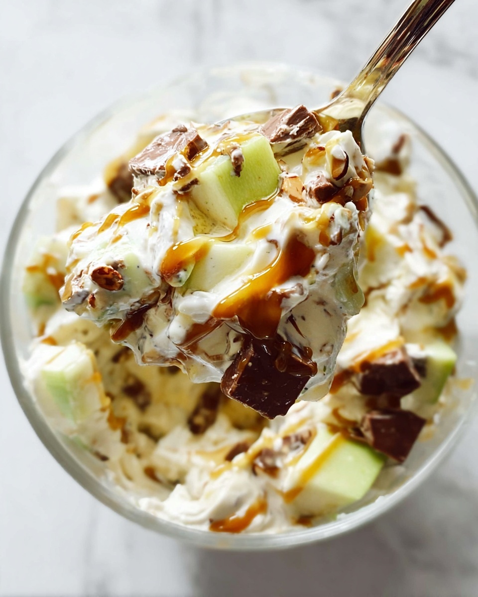 Snickers Apple Salad with Caramel Drizzle Recipe - Recipe Image