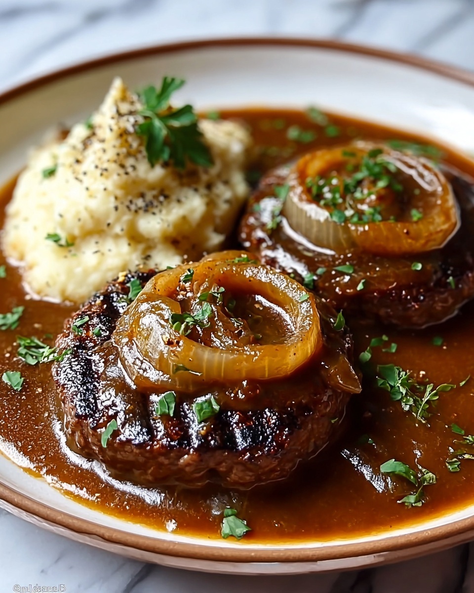 Hamburger Steaks with Onion Gravy Recipe - Recipe Image