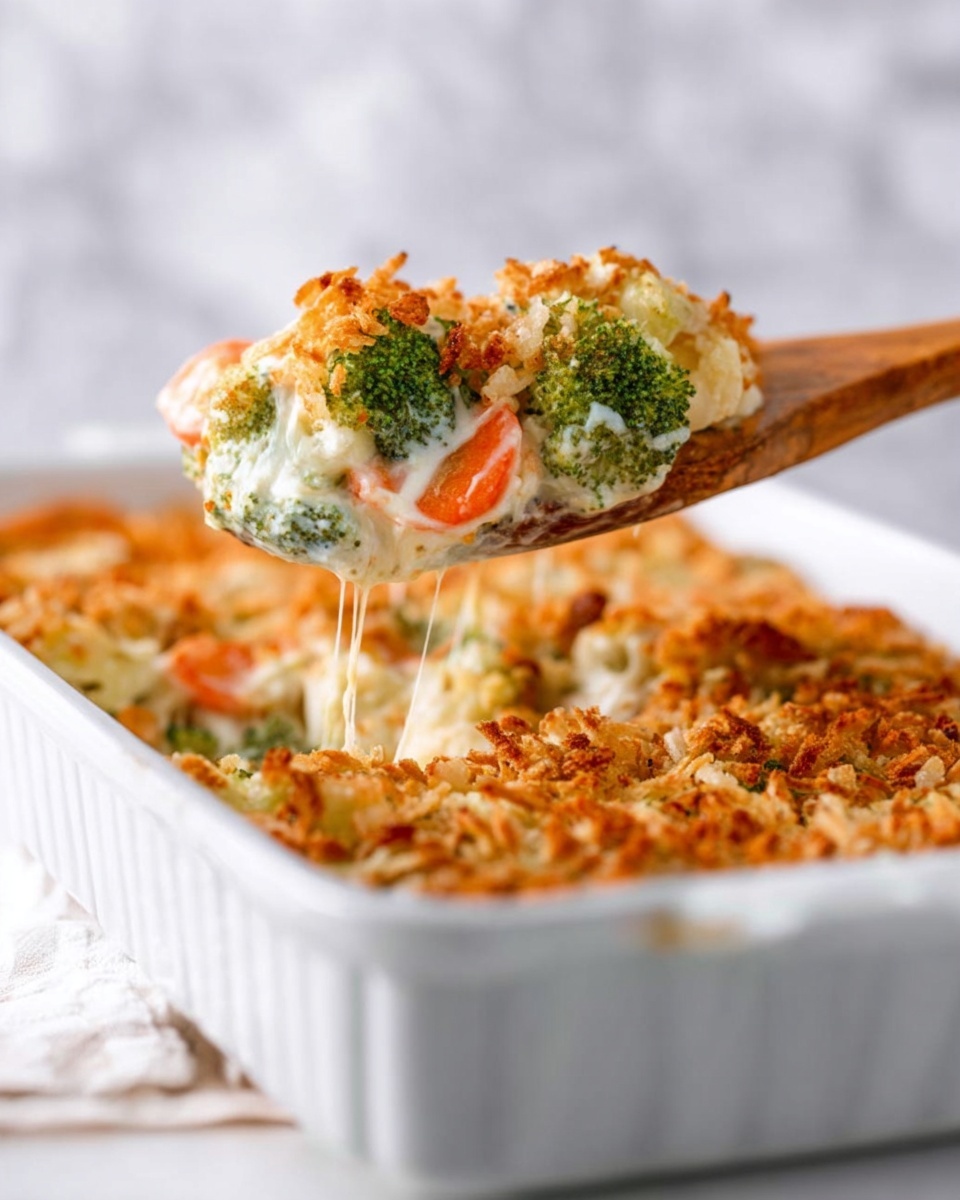 Baked Vegetable Casserole with Creamy Cheese and Crispy Onions Recipe - Recipe Image