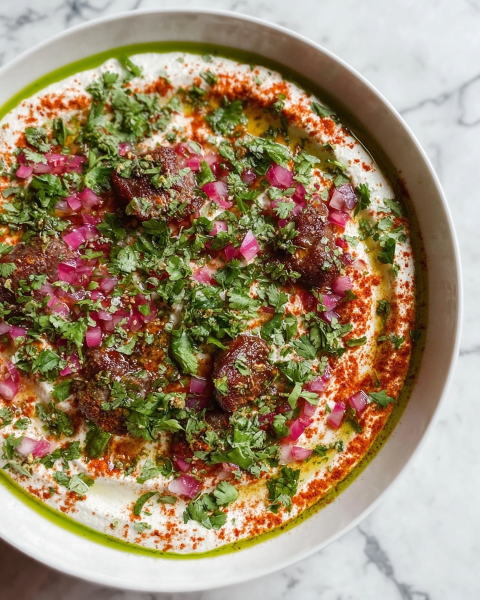 Savory Wild Garlic Hummus with Juicy Harissa Beef Recipe - Recipe Image