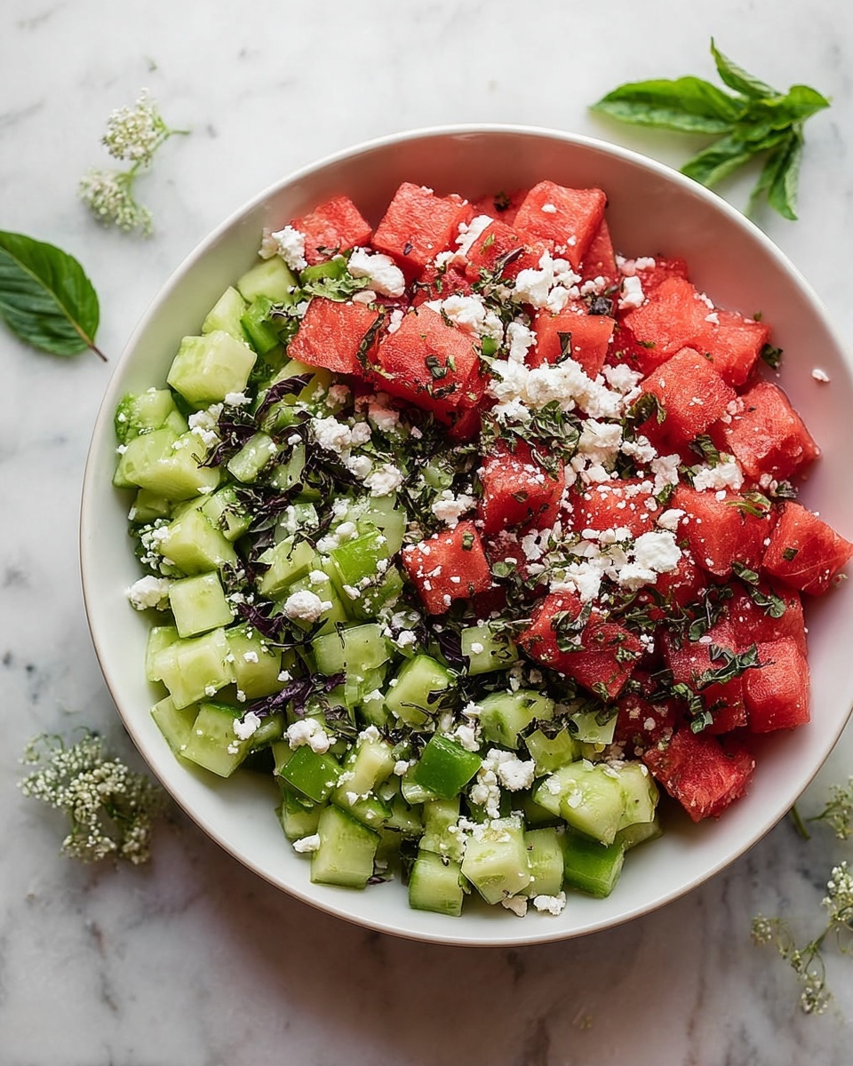 Watermelon Feta Salad with Fresh Mint and Basil Recipe - Recipe Image