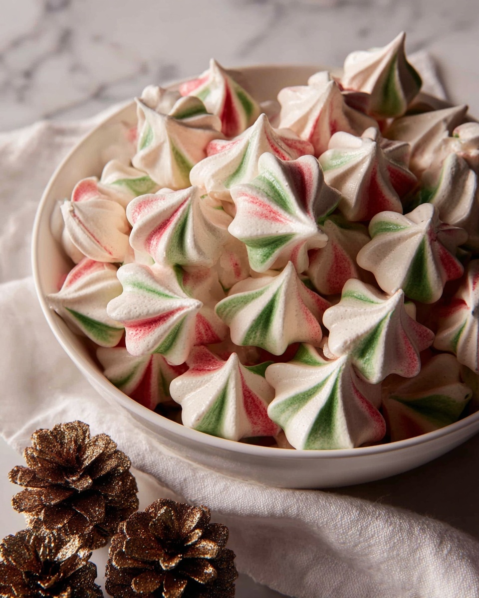 Red and Green Striped Christmas Meringue Cookies Recipe - Recipe Image