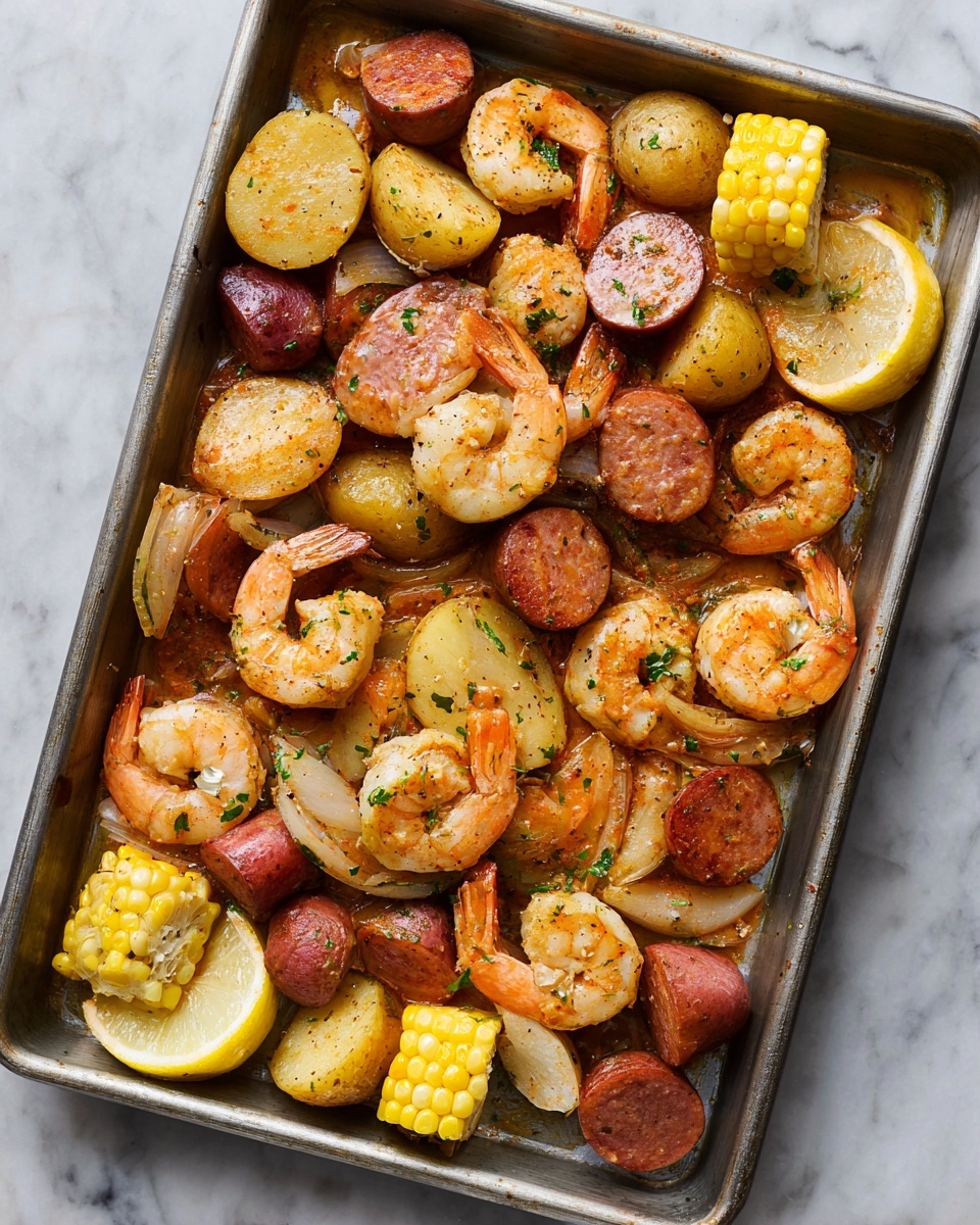 Garlic Butter Shrimp Boil with Andouille Sausage and Corn Recipe - Recipe Image