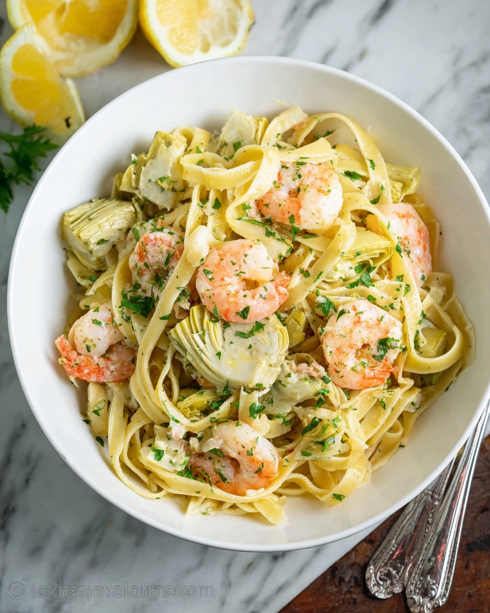 Shrimp and Artichoke Linguine Recipe - Recipe Image