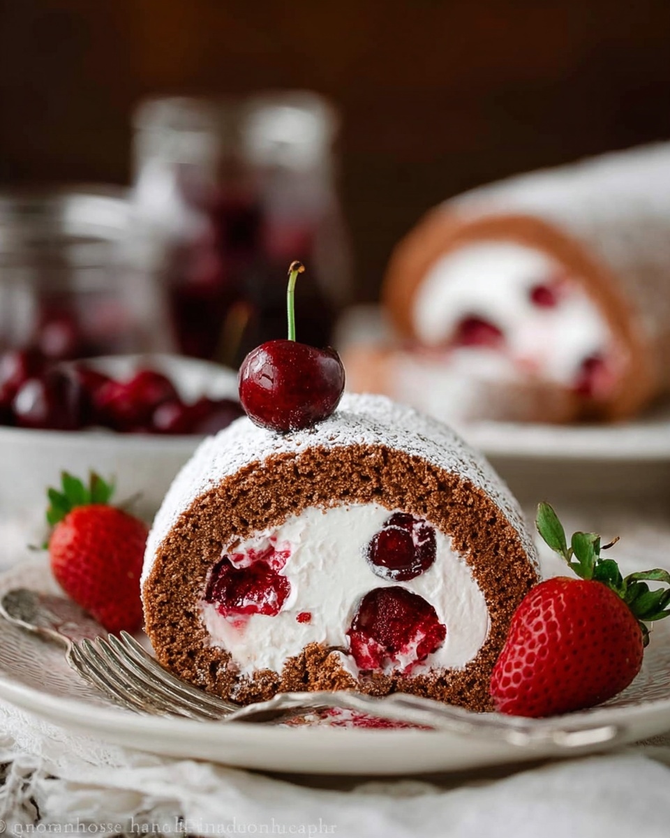 Chocolate Cherry Roll with Rum Cream Recipe - Recipe Image