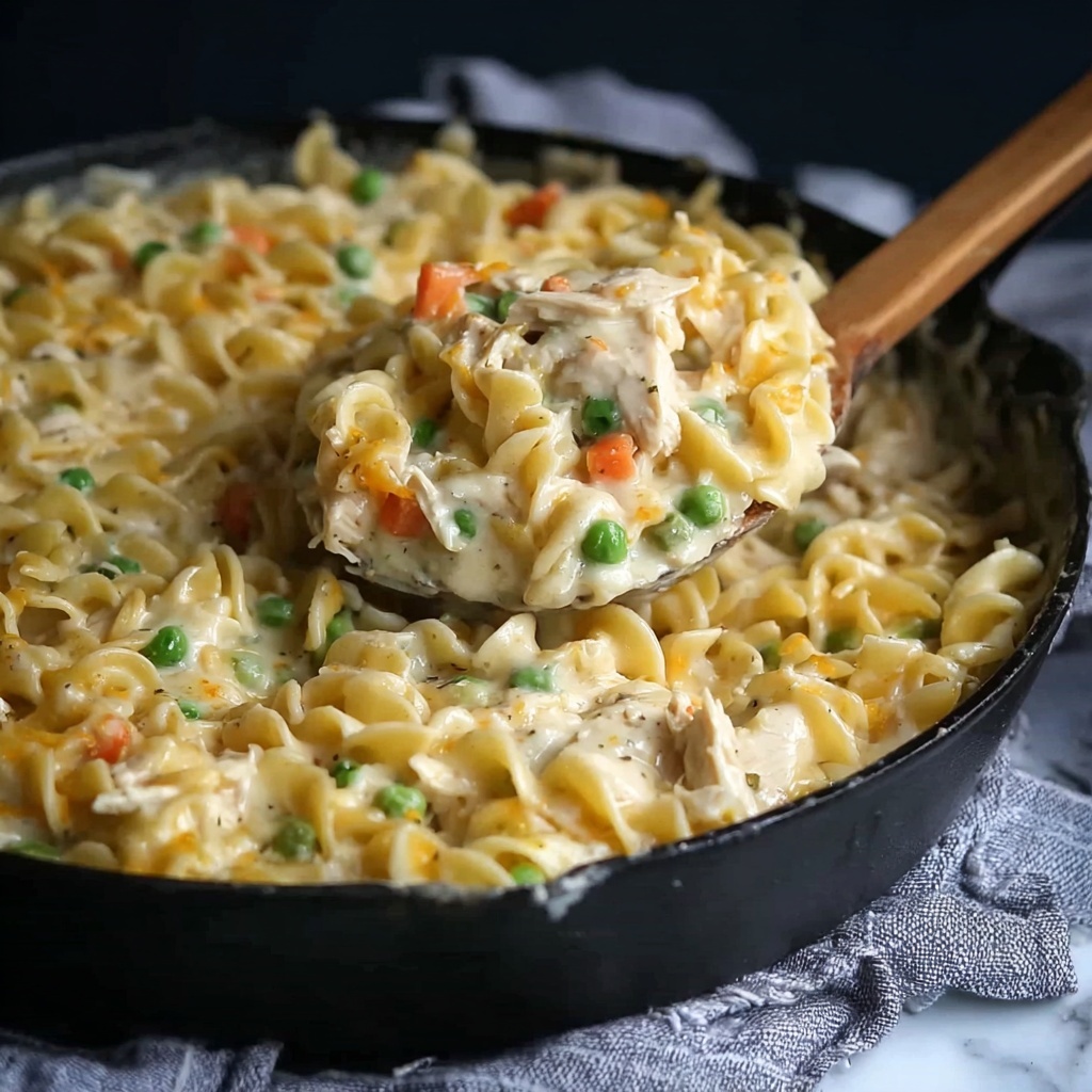 Creamy Chicken Pot Pie Noodle Skillet Recipe - Recipe Image