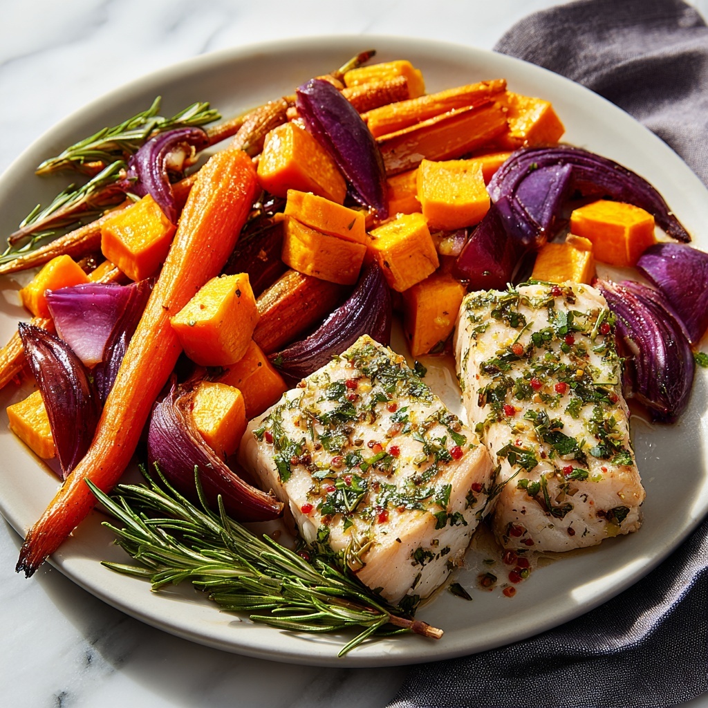Herbed Tuna Steaks with Roasted Root Veggies Recipe - Recipe Image