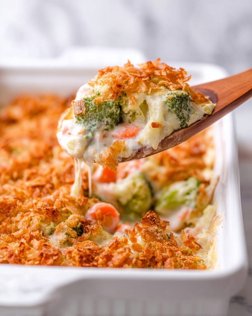 Baked Vegetable Casserole with Creamy Cheese and Crispy Onions Recipe - Recipe Image