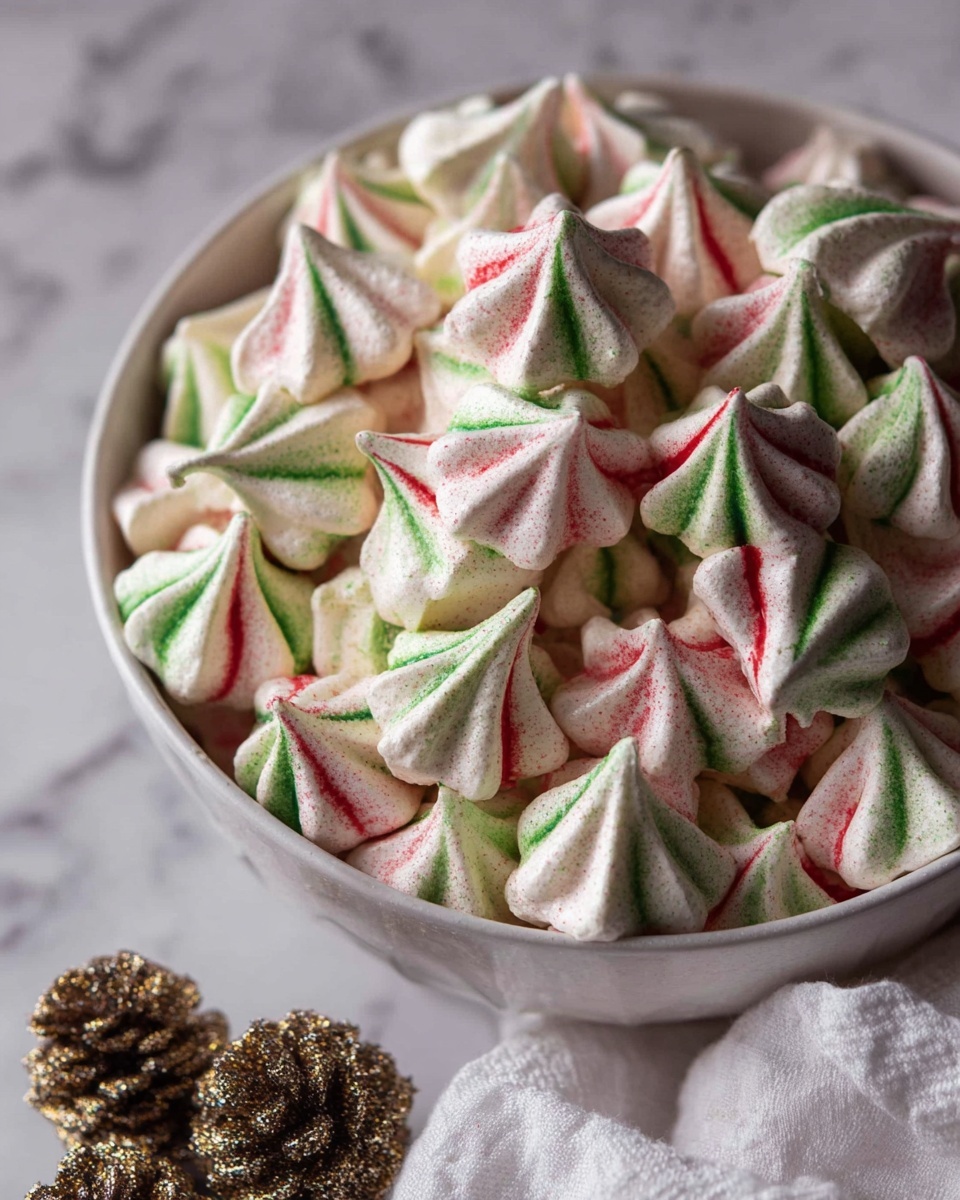 Red and Green Striped Christmas Meringue Cookies Recipe - Recipe Image