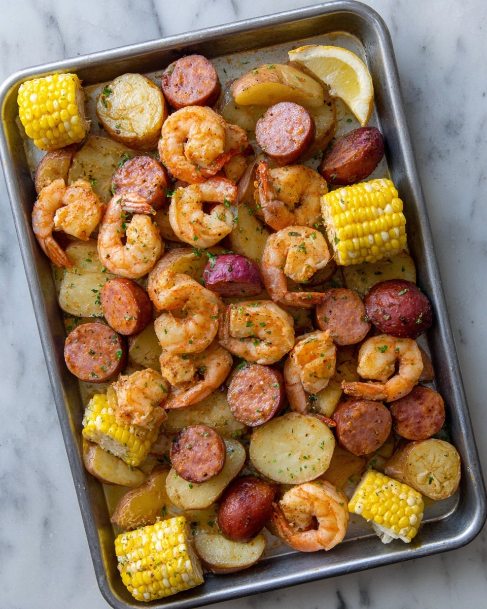 Garlic Butter Shrimp Boil with Andouille Sausage and Corn Recipe - Recipe Image