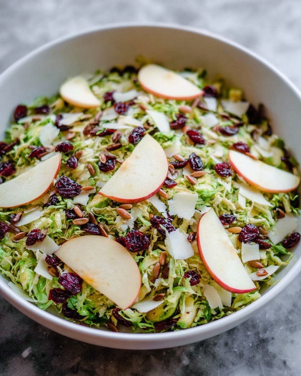 Shaved Brussels Sprout Salad with Apple, Cranberries, and Parmesan Recipe - Recipe Image