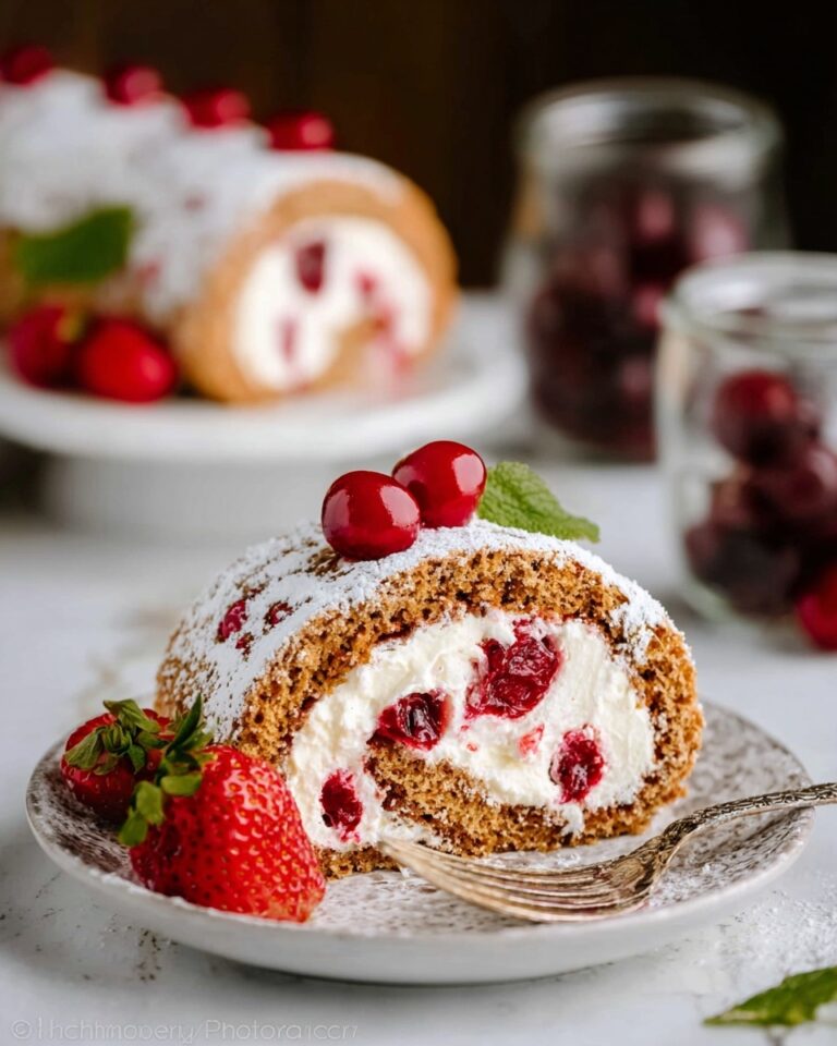 Chocolate Cherry Roll with Rum Cream Recipe