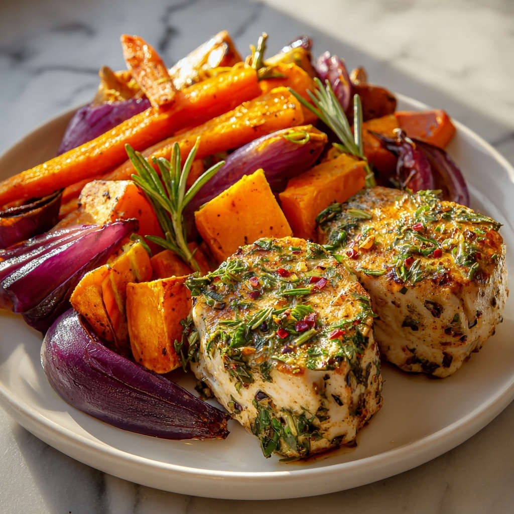 Herbed Tuna Steaks with Roasted Root Veggies Recipe - Recipe Image