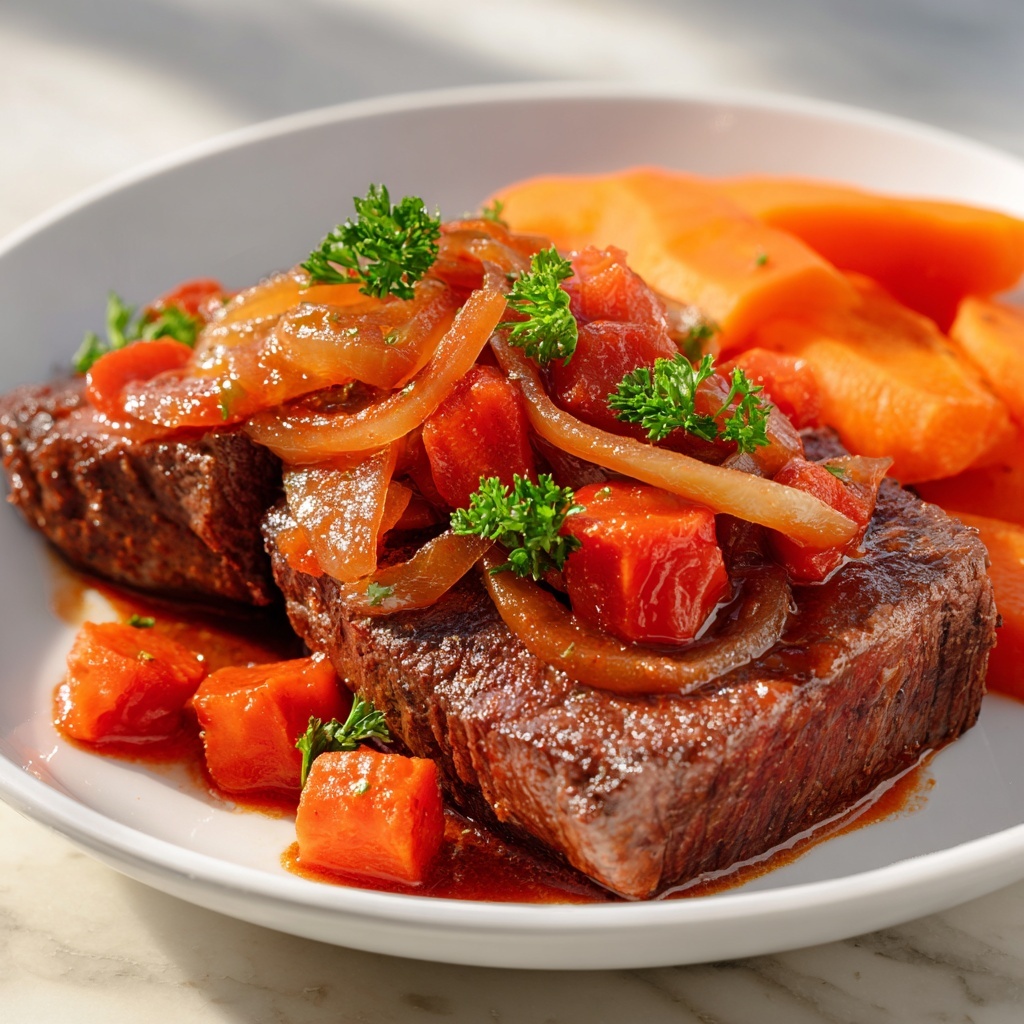 Slow Cooker Swiss Steak with Tomatoes, Vegetables, and Rich Seasonings Recipe - Recipe Image