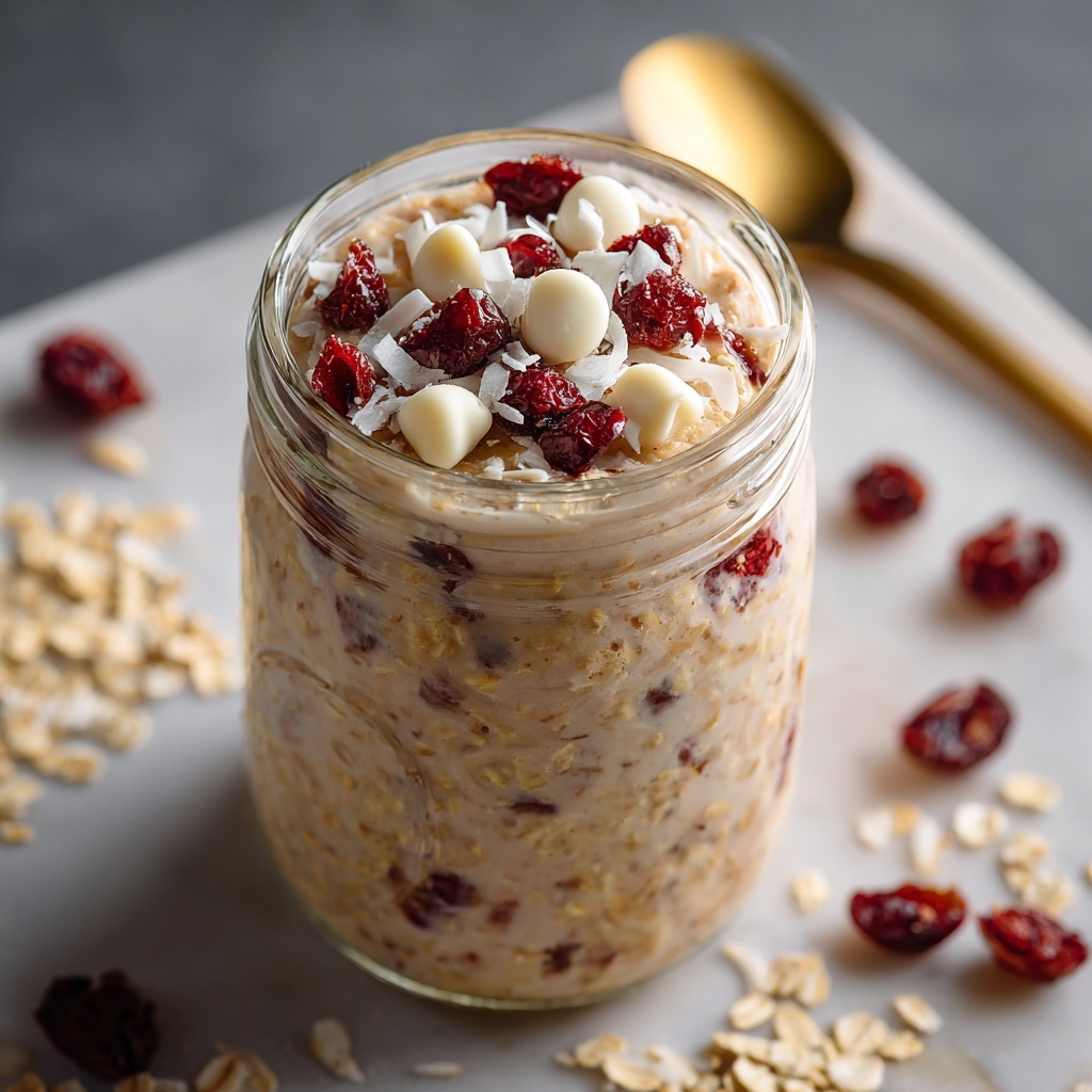 Cranberry White Chocolate Overnight Oats Recipe - Recipe Image